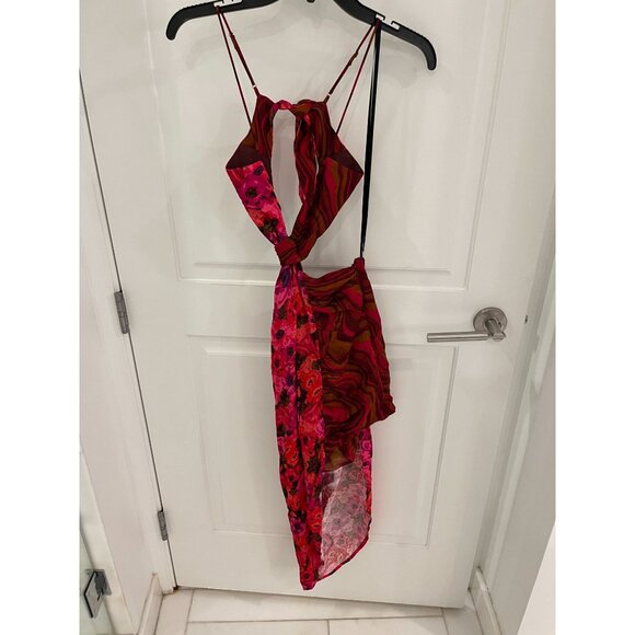 NWT For Love & Lemons Rita Midi Dress Funky Floral Asymmetrical Sz SMALL Cut Out - Picture 3 of 11